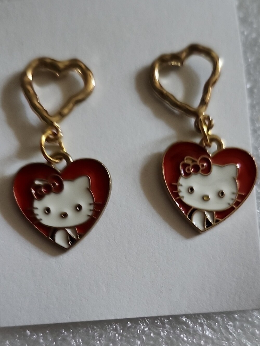 Hand Crafted Red and White Hello Kitty Heart Dangle Earrings